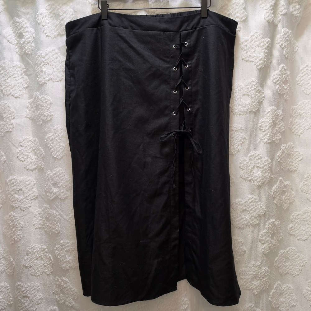 Hot Topic Black Lace Up Grommet Midi Skirt Womens Plus Size 3 Elastic Waist Slit